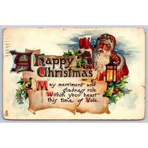 Antique Postcard Tuck's Santa Happy Christmas 525 Embossed Posted 1914 Maryland